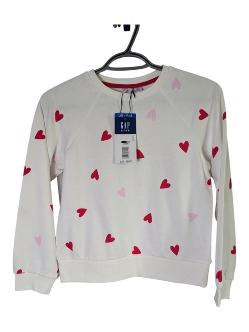 NWT Gap Heart Print Crewneck Sweatshirt White/Red Size Large (10/12)